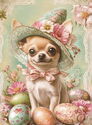 Dog With Hat and Easter Eggs