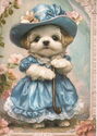 Little Dog With Blue Dress in Vintage Style