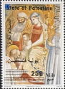 'Adoration of the Kings', by Giotto di Bondone Overprinted