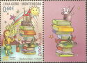 Stack of Books and Girl, Butterfly, Castle, Rainbow