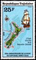 Map of New Zealand with route of the ship Endeavour