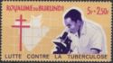 Scientist with Microscope and Map of Burundi