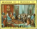 Ferdinand, Isabella, Columbus with crew before throne