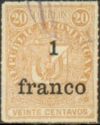 Coat of arms from 1881 surcharged 1Fr on 20c ("franco")