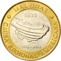 2 Pesos (30th Anniverary of Recovery of Malvinas Islands - Plain-reeded edge)