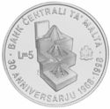 5 Liri (30th Anniversaru of the Central Bank)