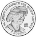 5 Rupees (100th birthday of Queen mother Elizabeth)