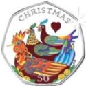50 Pence (Three French Hens Coloured - Silver)