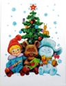 The boy, bear and snowman under the tree. Series A-8