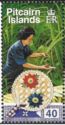Woman cutting palm fronds and fan