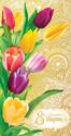 March 8! Tulips on a gold decorative background