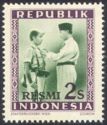 President Soekarno Decorates a Soldier overprinted