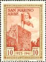 Flags of San Marino and Italy on Arbe tower