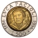 500 Lire (500th ann. of mathematical textbook of L. Pacioli)