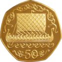 50 Pence (Viking Longship in Full Sail - Gold)