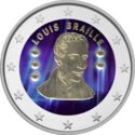 2 Euro (200th Birth anniv. of educator Louis Braille. Colour blueed)