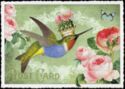 Post Card - hummingbird with crown and flowers