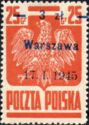 Polish Eagle, Surcharge 3z on 25g Warszawa 17.1.1945