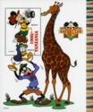 Mickey Mouse, Donald Duck and Goofy photograping a giraff