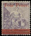 Allegory of Hope Surcharged Four Pence. in Red