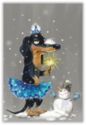 "Happiness". Dog wearing a tutu, melting snowman