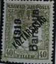 Black overprint turned by 90 degree to left: '1919 Baranya'