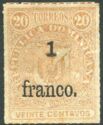 Coat of arms surcharged 1Fr on 20c (inscr. "franco.")