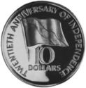 10 Dollars (20th Anniversary of Independence - Silver edition)