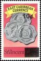 Three five cent coins - Surcharged