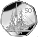 50 Pence (150th Anni. of the Birth of Roald Amundsen: Fram - Silver)