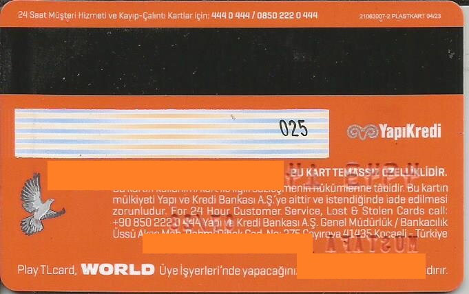 Bank Card: TLCard Play (Yapi Kredi Bankasi, Türkiye (Turkey)Col:TR