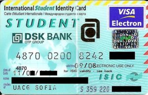 Bank Card: Dsk Bank Visa Electron Student UACG Sofia - 09/04 (DSK Bank ...