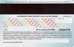 Carta Bancaria Mastercard Bancolombia Colombia Colco Mc