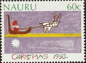 Santa Claus in a Reindeer Sled, National Flag