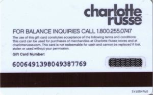 Charlotte russe gift card amount
