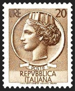Stamp: Coin of Syracuse - Wmk. Stars II 65° (right) (Italy(Coin of ...
