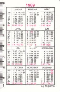 Pocket Calendar: Deutsche Reichsbahn (Germany, Democratic Republic (DDR