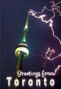 Dramatic lighting striking the CN Tower