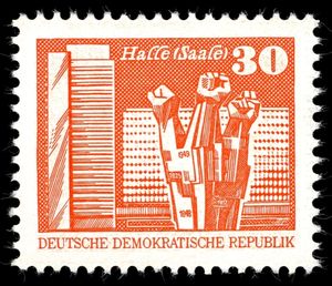 Stamp Monument In Halle Saale Germany Democratic Republic