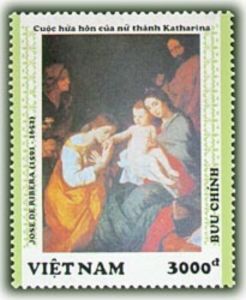 Stamp: Holy Family with St. Katherine, by de Ribera (Vietnam(Spanish ...