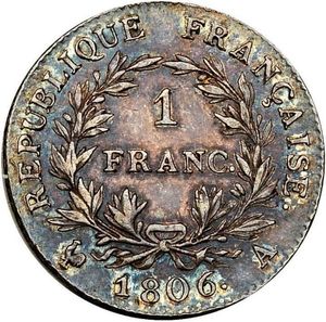 な　フランス　1 Moeda: 1 Franc (Emperor - A - Paris) (França(1799~1815 - Napoleon
