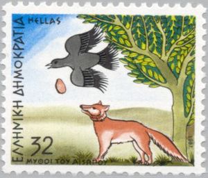 Stamp Aesop S Fables The Fox And The Crow Greece Fables And Legends Mi Gr 1647a Sn Gr 1585 Yt Gr 1625a Sg Gr 1748a Afa Gr 1662 Kar Gr 1758