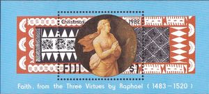 Stamp: Faith, Three Virtues, by Raphael (Fiji(Christmas 1982) Mi:FJ BL4 ...