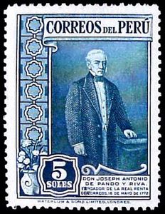 Joseph Pando Stamp: Joseph A. de Pando y Riva (Peru) (Country Motives) Mi:PE 343,Sn ...