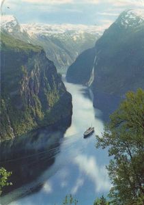 Geirangerfjord towards "The Pulpit" and "Seven Sisters" waterfall