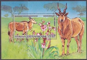 Stamp: Giant Eland (Taurotragus derbianus), Orchid (Eulophia cucull ...