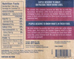 Food Label: Polish Sausage Teton Grass-Fed Beef (Teton Waters Ranch ...