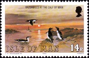 Stamp: Razorbill (Alca torda), Chicken Rock Lighthouse (Isle of Man