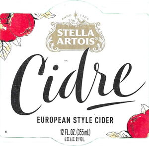 Drink Label: Stella Artois Cidre European Style (Stella Artois Cidre Co ...