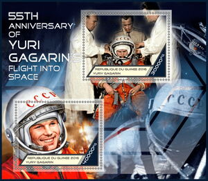 Stamp: Space Yuri Gagarin's Flight into Space 55th Anniversary (Guinea ...